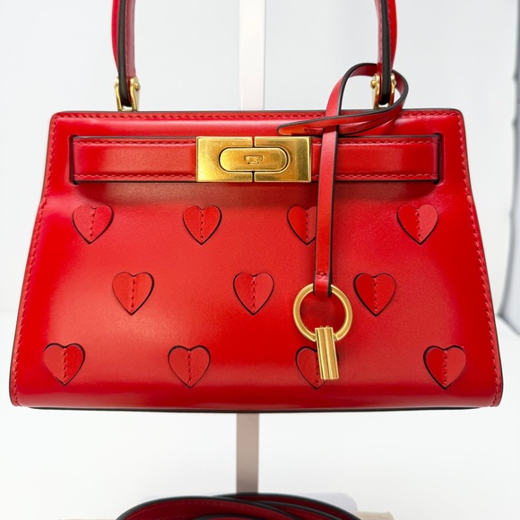 Tory Burch Lee Radziwill Petite Heart Embossed Red Leather Bag Crossbody - Picture 11 of 15